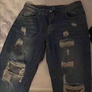SHEIN Ripped Blue Boyfriend Jeans